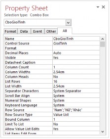 Bước 1 Bấm nút Combo Box trên thanh ToolBox kéo và thả vào Form Bước 2 Nháy chuột 3