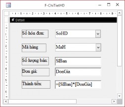 Hình 4 21 Sub Form Bước 2 Tạo mẫu biểu chính HoaDon Với dữ liệu nguồn của Form 5