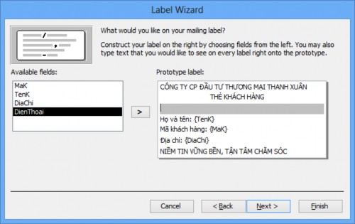 Hình 5 13 Bước 4 Đưa các trường Hoten Ngaysinh Donvi Diachi Dienthoai sang khung 14