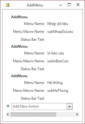 Bước 3 Đính kèm menu theo điều khiển biểu mẫu báo biểu hay cơ sở dữ liệu 3