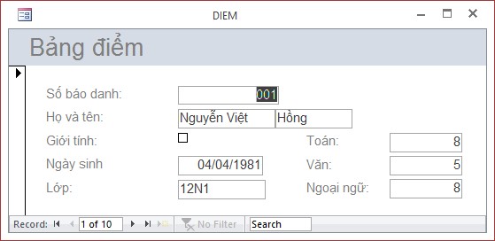 Lưu ý Không được tạo query làm dữ liệu nguồn cho form mà lấy trực tiếp từ 11