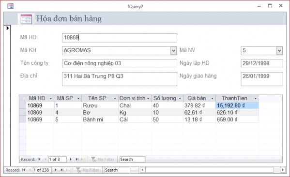Và chi tiết theo hoá đơn có dạng sau ThànhTiền bằng Số lượng nhân giá bán 15