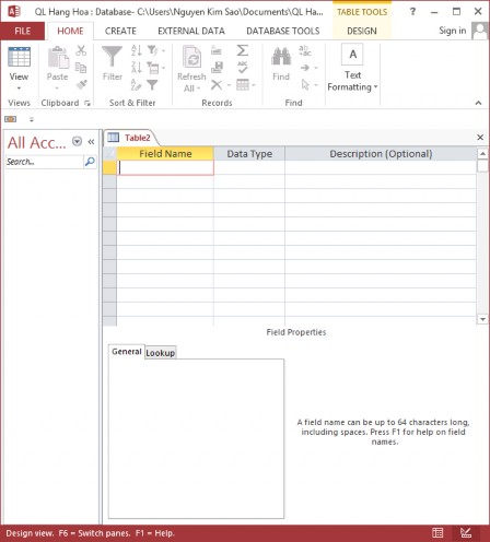 Hình 2 3 Thiết lập trường cho bảng Phần trên gồm 3 cột Field Name Data Type 12