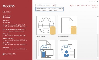 Hình 1 5 Cửa sổ khởi động Access Sau khi bấm Open Other File xuất hiện cửa sổ 6
