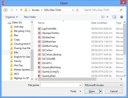 Hình 1 7 Cửa sổ Open để mở CSDL Cách 3 Từ cửa sổ Microsoft Access chọn menu File 8