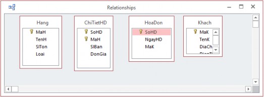 Hình 2 10 Cửa sổ Relationships Bước 3 Chọn một trường từ bảng chính Primary 12