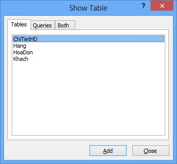 Hình 3 1 Cửa sổ Show Table Tương tự trong phần tạo mối quan hệ tác dụng của 3 2
