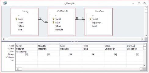 Hình 3 3 Cửa sổ thiết kế truy vấn Bước 5 Định thứ tự sắp xếp kết quả 2