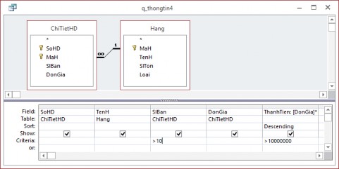 Hình 3 10 truy vấn nhiều điều kiện 4 Đưa ra bảng gồm những cột SoHD NgayHD TenK 3