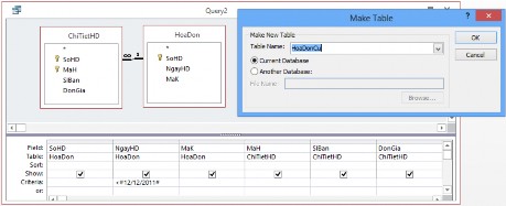Hình 3 21 Truy vấn tạo bảng Bước 4 Đặt tên truy vấn là MT2 chạy truy vấn này 7