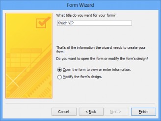 Hình 4 4 Đặt tên cho Form Bước 5 Bấm phím Finish để kết thúc ta có Form như 4
