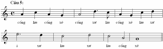 Ở bài Đăng đàn đơn cũng có lối cấu trúc 4 câu nhạc trong đó câu một từ 2