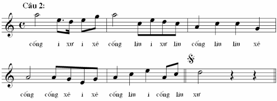 Bài Nam bằng cũng gồm 2 câu nhạc câu một từ nhịp 1 đến nhịp 9 kết câu trên 4