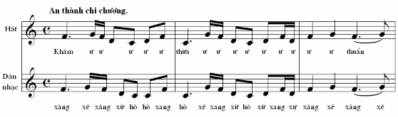 Ví dụ 17 Ngoài những chỗ đi đồng âm với phần hát dàn nhạc có nhiệm vụ 18