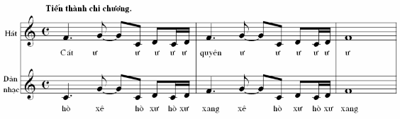 Ngoài những chỗ đi đồng âm với phần hát dàn nhạc có nhiệm vụ diễn tấu 20