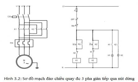 Mạch Đảo Chiều Quay Động Cơ 3 Pha Gián Tiếp Qua Nút Dừng