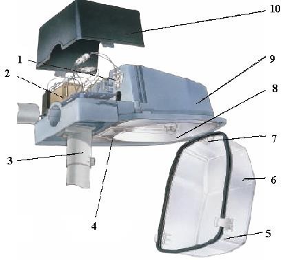 Hình 3 5 Cấu tạo bộ đèn chiếu sáng công cộng 1 Dầu dây điện vào đèn 2 Tấm 10