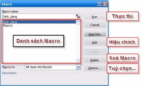 Hình 6 4 c Thực thi Macro trực tiếp từ VIBAIDE Cách thực thi Macro trực tiếp từ 4