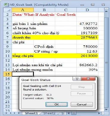 Hình 1 8 Vậy giá bán 01 sản phẩm phải là 47 92772 để đạt được mức lời 30 2