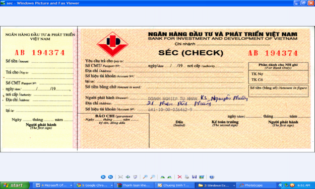 MẶT SAU CỦA SÉC PHỤ LỤC 6 MẪU PHIẾU TRẢ TIỀN TRƯỚC VOUCHER PHỤ LỤC 7 MẪU 1