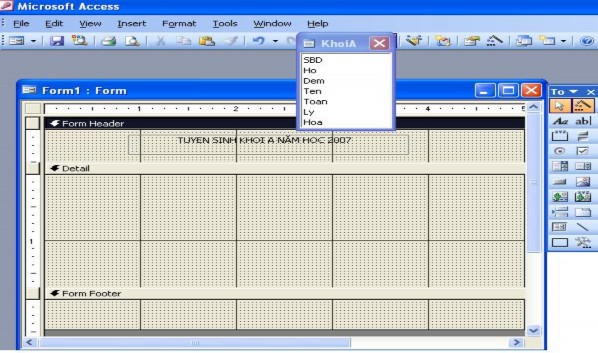 Chọn một trường giả sử chọn trường SBD và kéo vào phần còn trống phía sau 5