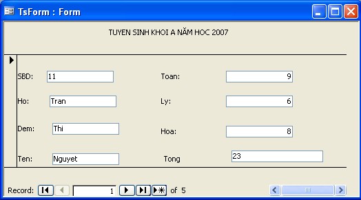 Mỗi lần ta sửa điểm Toán Lý và Hoá thì trường Tong được cập nhật ngay 4 9