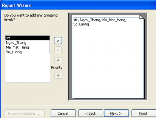  Nếu đồng ý lại chọn Next ta có  Chọn trường Ngay thang để sắp xếp nh 5