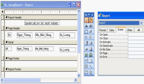 Nhìn vào hình trên ta th ấy Phía bên phải có hộp thoại Report hộp thoại này 3