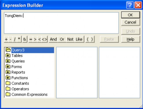 Kích đúp vào Tables và kích vào bảng KhoiA ta có hộp thoại Đến đây ta làm 13