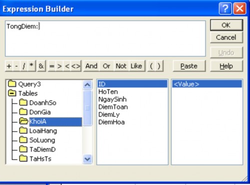 Đến đây ta làm tiếp  Chọn DiemToan và chọn Paste  Chọn dấu  Chọn DiemLy 14