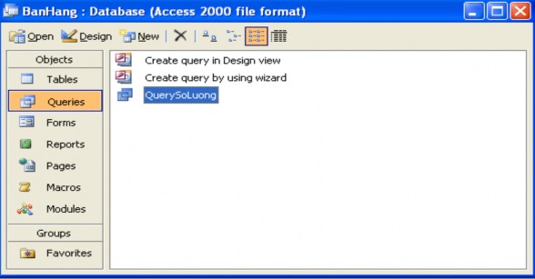 Như vậy ta đã tạo được một Query có tên QuerySoLuong thực chất cũng là một 3