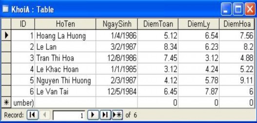 Ta có thể tạo thêm một trường Tong Diem Tổng điểm để cộng các điểm Toán 8