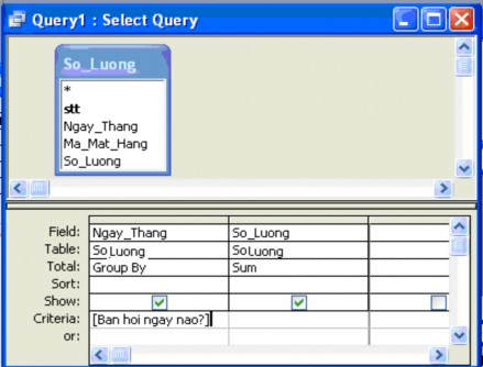 Chọn Query Run ta có hộp thoại Hãy gõ vào ngày cần hỏi giả sử gõ vào 12 14 07 10