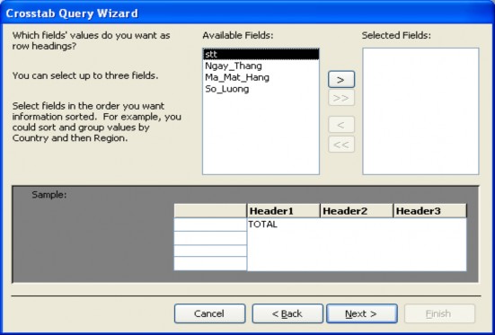  Chọn trường Ngay Thang và kích Next ta có hộp thoại  Chọn trường Ma Mat 2