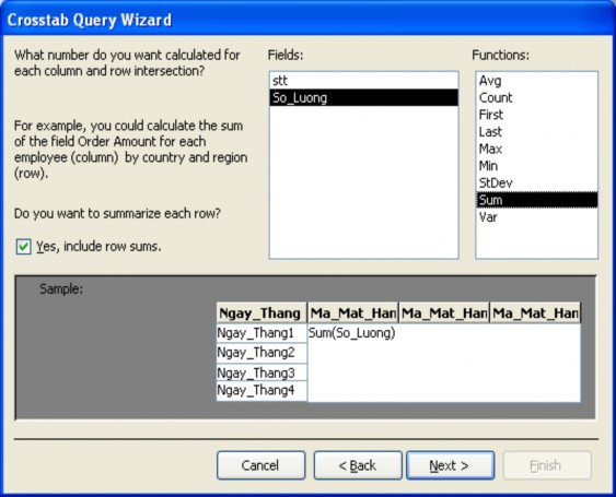  Kích Nex t ta có hộp thoại  Chọn View the Query và kích vào Finsh ta có kết 5