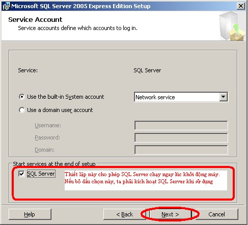 Lưu ý SQL Server 2005 có hai kiểu authentication kiểm tra người dùng Windows 7