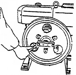 Dùng vam bánh đà bắt vào lỗ ren trên bánh đà siết chặt hai bu lông vam Dùng búa 10