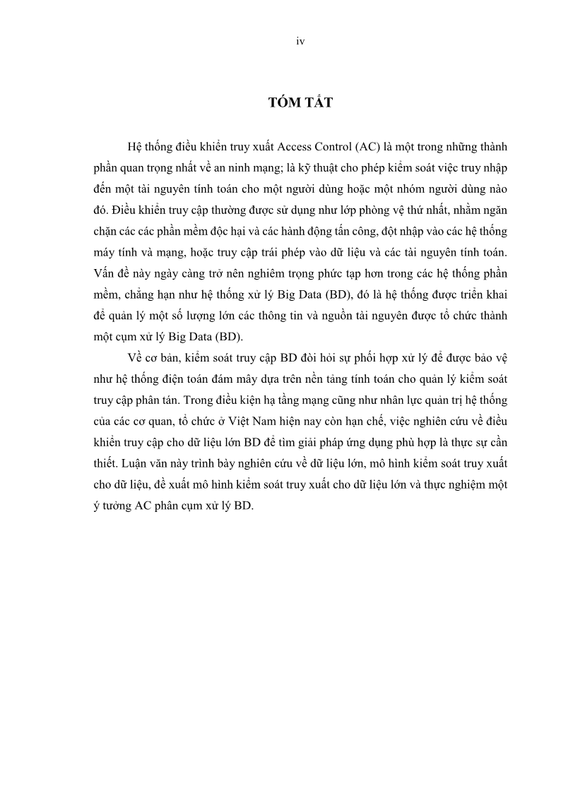 Luận văn Thạc sĩ Công nghệ thông tin Nghiên cứu mô hình kiểm soát truy xuất cho dữ liệu lớn - 1 Trang 7