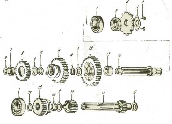 H2 1 hộp số 3 số xe honda Trục sơ cấp Một đầu tựa vào bạc hoặc vòng bi kim 7