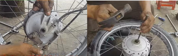 Vệ sinh lau sạch bên trong trục để ổ bi bánh xe Sau đó thay thế hai ổ bị mới 9