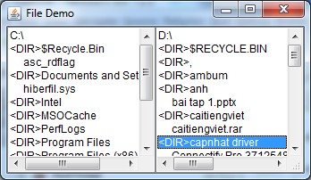 P add list D fr add p BorderLayout CENTER fr setVisible true Kết quả thực thi chương trình 8