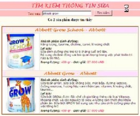 Phân tích yêu cầu Thực hiện việc tìm kiếm dựa trên tên sữa tương đối do 1