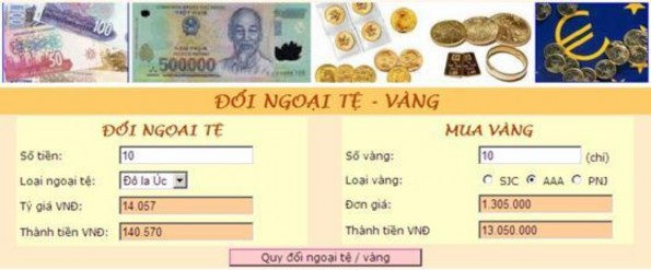 Quy đổi số tiền hoặc số vàng mà người dùng nhập vào thành tiền VNĐ Phân 6