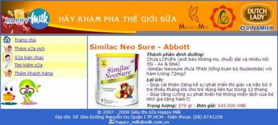 Trang thêm sữa mới Trang sữa bán chạy Trang tìm kiếm sữa Trang thêm khách hàng 5