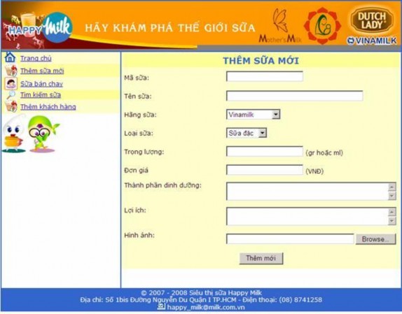 Trang sữa bán chạy Trang tìm kiếm sữa Trang thêm khách hàng Sau đó ráp lại thành 6