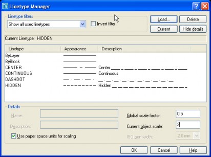 Hộp thoai LineType Manager  Global scale factor lệnh ltscale quy định tỉ lệ phóng 7