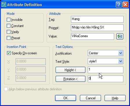 Các lựa chọn của hộp thoại Attribute Definition như sau Mode Attribute modes Phương 9