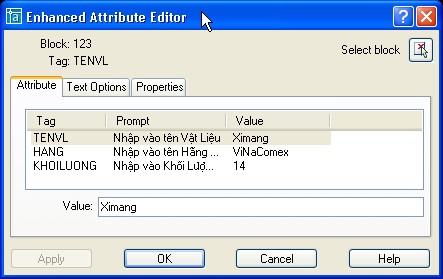 Select Block chọn block trên bản vẽ Apply Cập nhật các thay đổi cuả thuộc tính 8