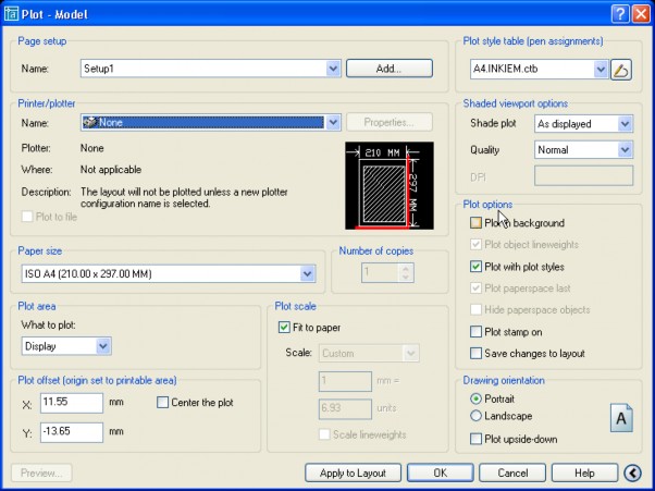 Trong mục Page setupname là tên của Page setup Bạn có thể import Page setup từ các 1