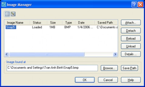  Attach inserts an image opening the Image dialog box Detach erases the image from your 5
